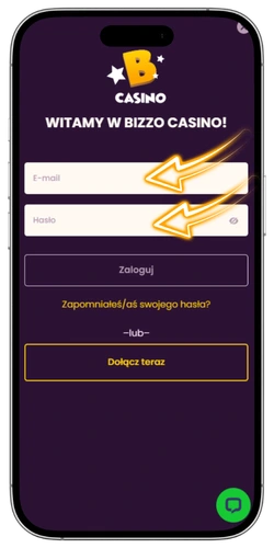 Bizzo Casino formularz logowania email i hasło