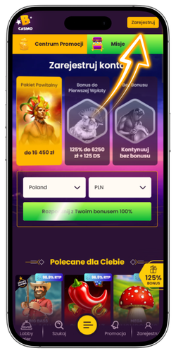 Bizzo Casino rejestracja konto gracza krok 1
